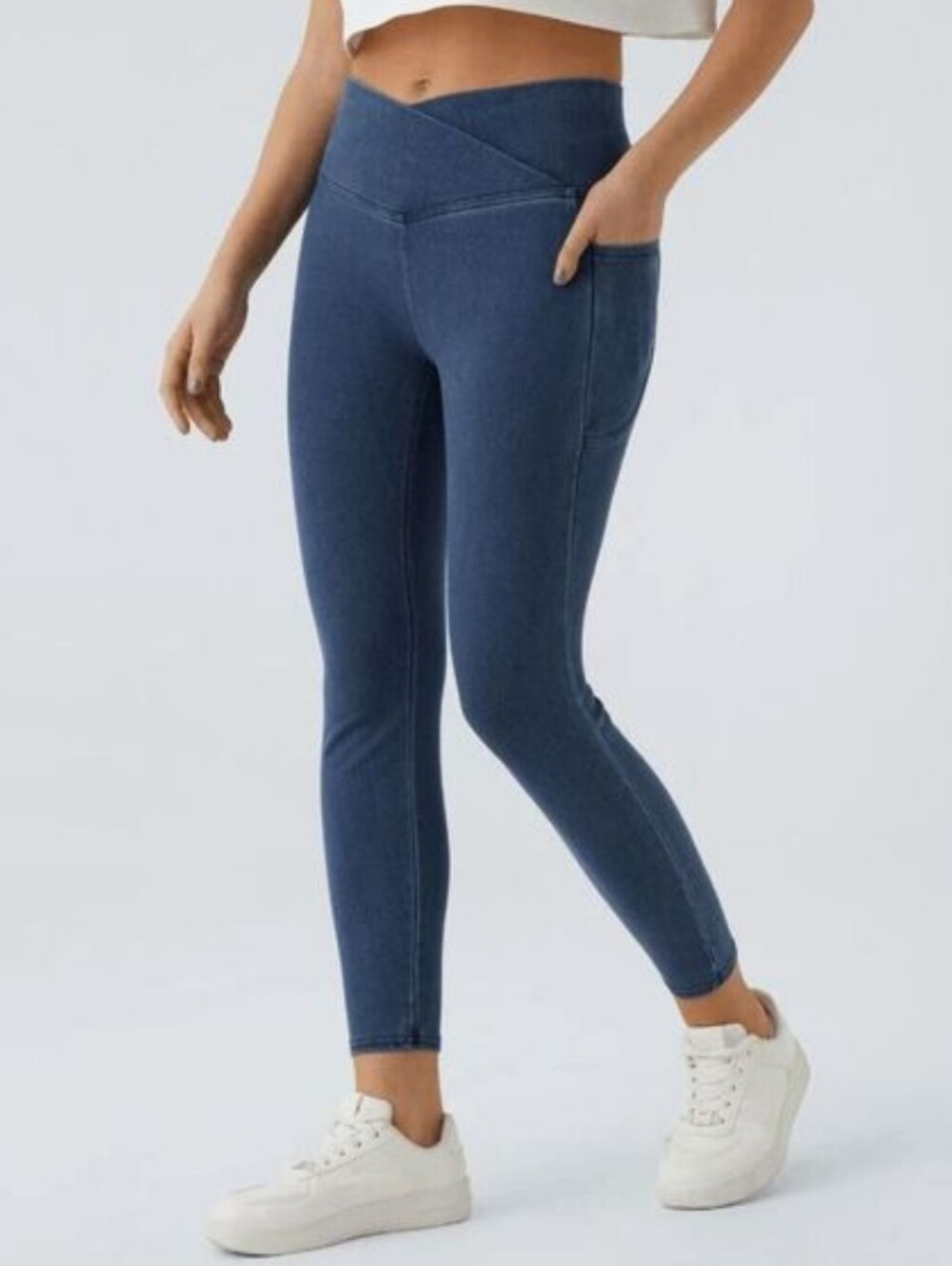 Halara Flex™ Crossover Pocket Washed Denim Work Leggings Full Length